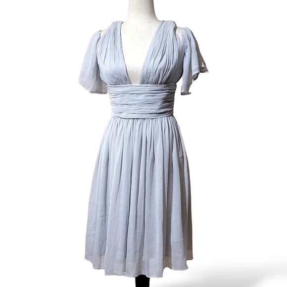 French Connection Constance Drape Cold Shoulder Chiffon Dress, Silver Grey, sz 4 - Picture 5 of 11